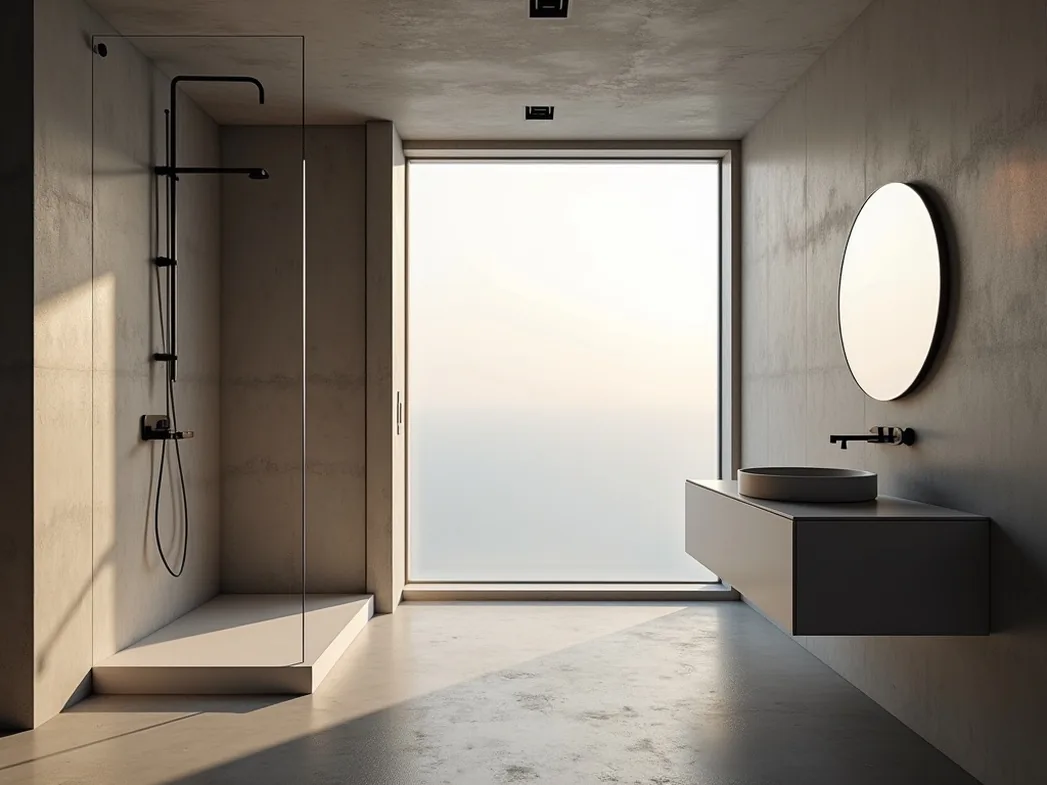 Sleek modern Berlin apartment bathroom at dawn with integrated compact steam shower cabin